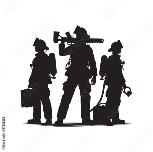 Firefighters pose vector  silhouette  illustration 