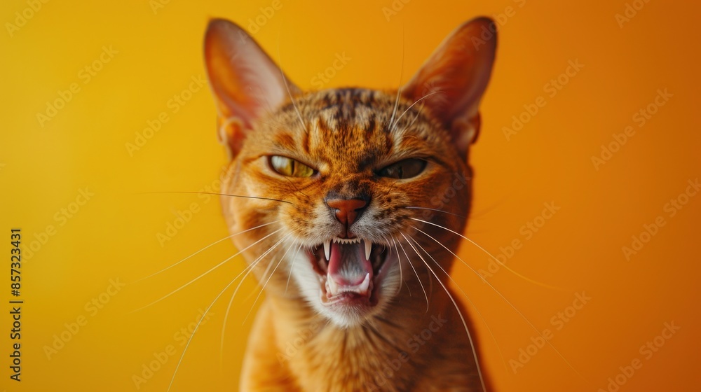 Singapura, angry cat baring its teeth, studio lighting pastel background Singapura, angry cat baring its teeth, studio lighting pastel background