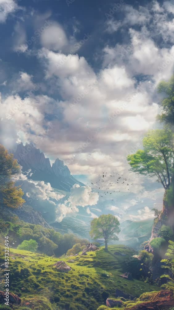 fantasy beautiful view of nature portrait background. cartoon style seamless looping time-lapse virtual 4k video animation background. fantasy beautiful view of nature portrait background. cartoon style seamless looping time-lapse virtual 4k video animation background.