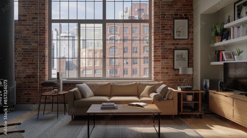 Urban Loft Living Room With City View Urban Loft Living Room With City View