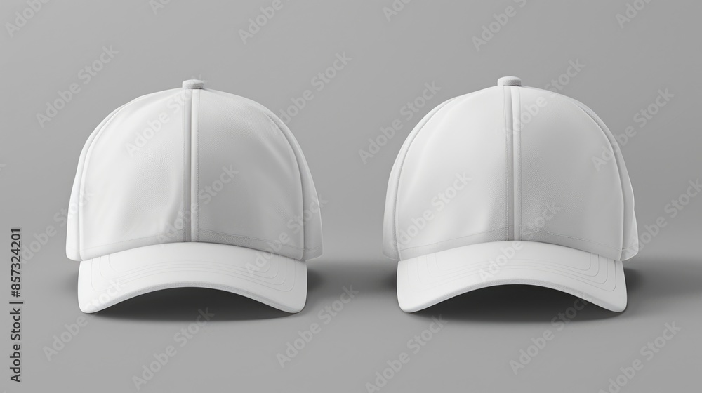 Cap Mock Up. White Baseball Caps Front and Back Side on Grey Background for Advertising Apparel Cap Mock Up. White Baseball Caps Front and Back Side on Grey Background for Advertising Apparel