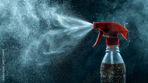 Cleaning Made Easy: Spray Bottle in Action on Glass Surface Generative AI photo