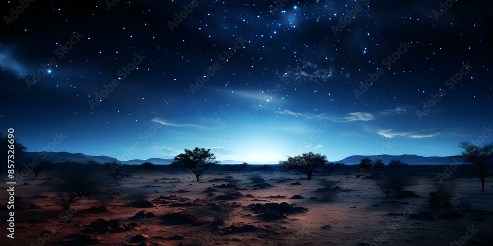 Fototapeta premium Highdefinition desert night sky filled with bright stars serene and beautiful. Concept Astrophotography, Desert Landscape, Starry Night, Night Sky Photography