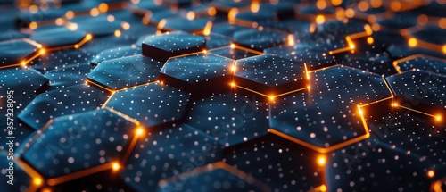 Intricate 8k uhd design featuring interconnected glowing hexagonal patterns photo
