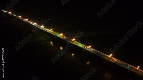 bridge and road on sarayu river ayodhya night drone video photo