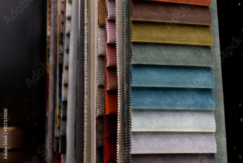 Wallpaper Mural Adjustable furniture fabric solid color chart.  Catalog of various colors of textile material for interior decoration. Torontodigital.ca