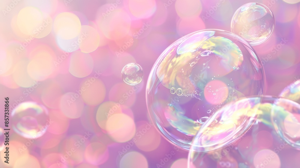 Close-up of colorful soap bubbles with bokeh light effects, pastel background. Dreamy and whimsical concept Close-up of colorful soap bubbles with bokeh light effects, pastel background. Dreamy and whimsical concept