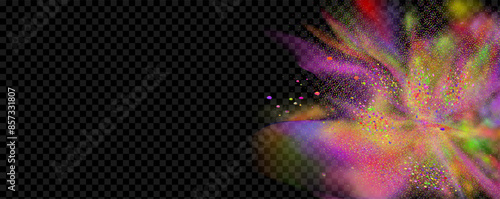 Background of an explosion of colorful smoke clouds.Multicolor fog with blue and yellow particles.Explosions of color powder.