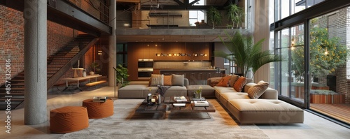 Contemporary urban loft with high ceilings. photo