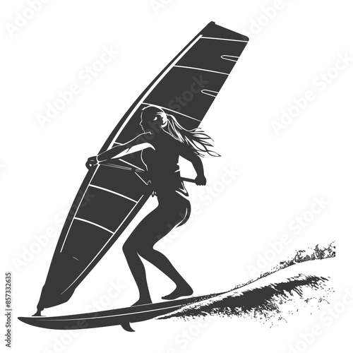 Windsurfing Woman Silhouette: Powerful Graphic Element, Extreme Sport Icon.