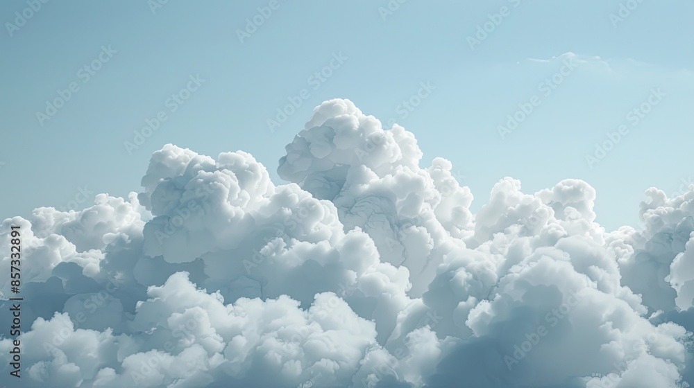 The sky is filled with fluffy white clouds, creating a serene The sky is filled with fluffy white clouds, creating a serene