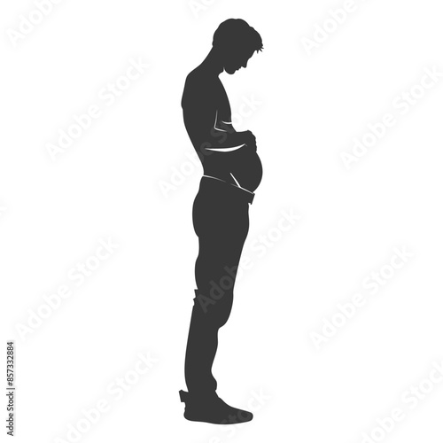 Silhouette of a man pinching excess belly fat, body image concept.