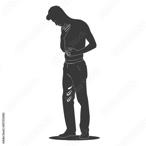 Silhouette of Man Clutching Throat and Stomach: Pain or Illness Concept