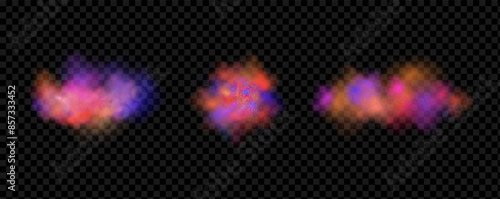 Background of an explosion of colorful smoke clouds.Multicolor fog with blue and yellow particles.Explosions of color powder.