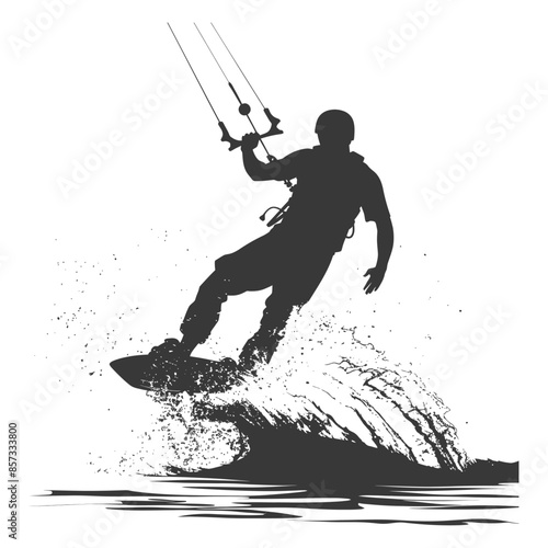 Kitesurfer Silhouette: Extreme Water Sport, Splash Landing.
