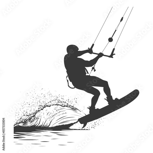 Kitesurfer Silhouette: Water Spray Jump, Extreme Sport Icon, Vector Illustration