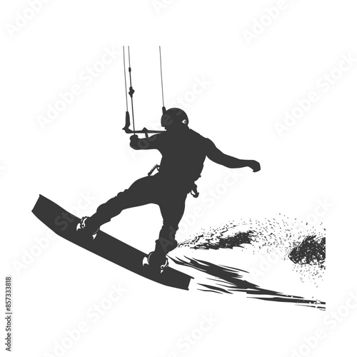 Kitesurfing Silhouette: Extreme Water Sport Action, Wind Surfer Jumping
