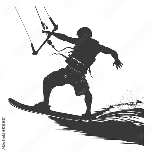 Kitesurfer Silhouette: Extreme Water Sport Ride, Isolated on White, Vector Illustration