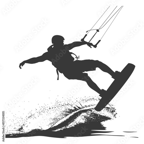 Kitesurfing Silhouette: Action Sport, Water Spray, Graphic Element.