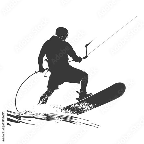 Kitesurfing Silhouette: Water Sport Rider in Mid-Air, Minimalist Design.