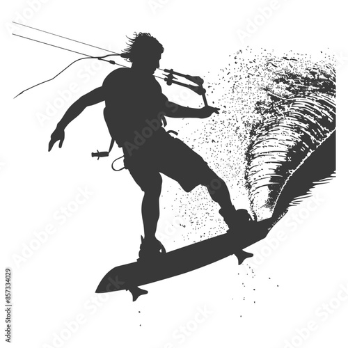 Kitesurfer Silhouette: Radical Water Spray, Dynamic Action.