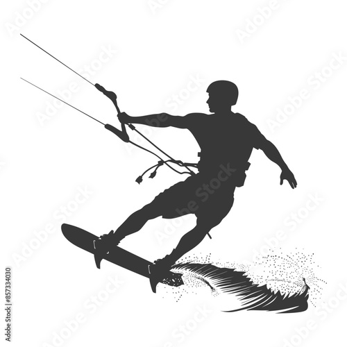 Kiteboarder Silhouette: Action Splash, Watersports Vector.