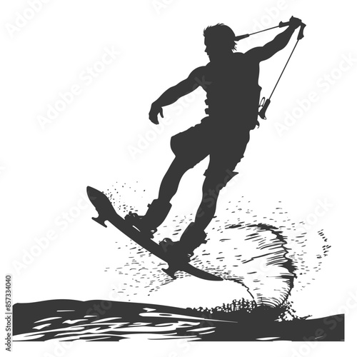 Silhouette of a Wakeboarder Catching Air with Water Spray