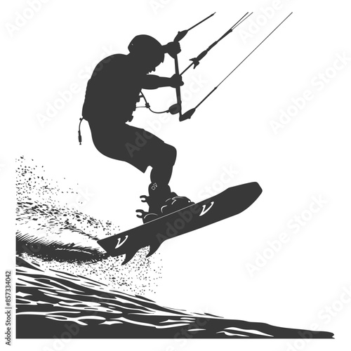 Kitesurfer Silhouette: Airborne Ride over Waves
