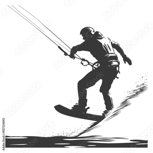 Kitesurfing Silhouette: Extreme Water Sport Action Illustration.
