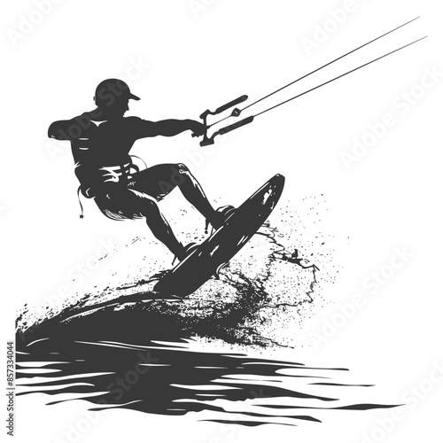 Silhouette Kiteboarder Action: Water Splash Vector Graphic