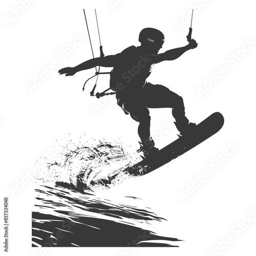 Kiteboarder Silhouette: Aerial Jump, Water Splash Detail, Action Sport Icon