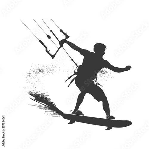 Kitesurfing Silhouette: Dynamic Water Sport Action, Extreme Adventure, Isolated Vector