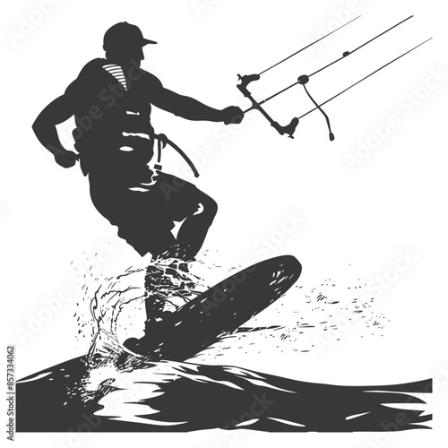 Kitesurfer Silhouette: Water Spray Action, Extreme Sport Vector.