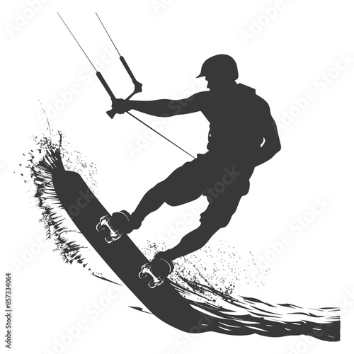Kitesurfer Silhouette: Extreme Sport Water Splash Vector Graphic.