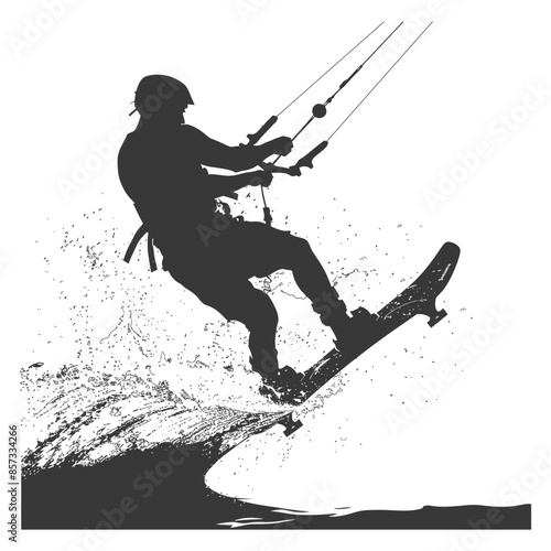 Kitesurfer Silhouette: Water Splash Power Ride Vector.