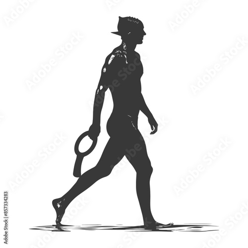 Sketchy Athlete: Silhouette of Tennis Player Walking with Racket