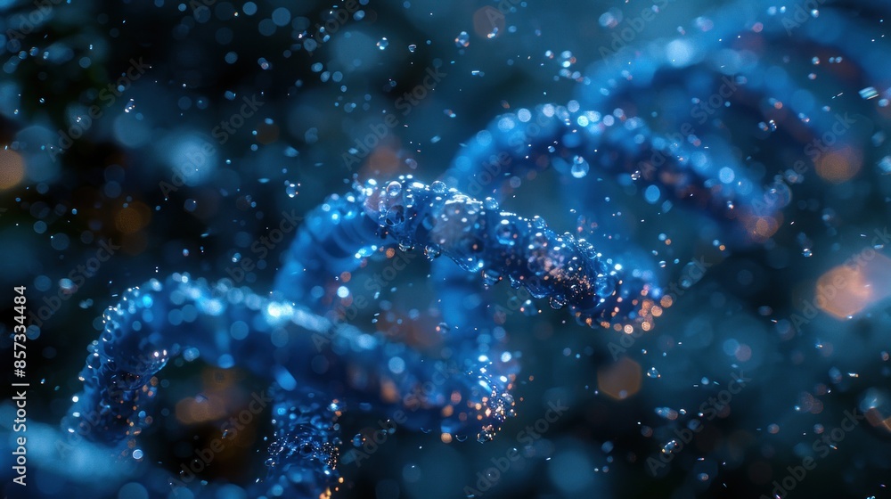 Blue DNA strand against a dark, abstract background Blue DNA strand against a dark, abstract background