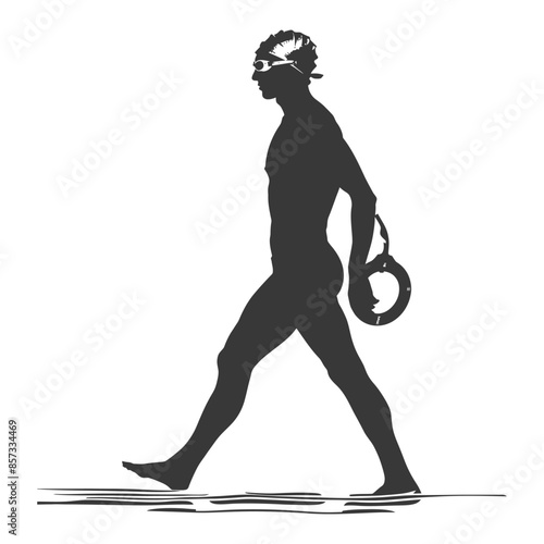 Blindfolded Figure: Shackled Silhouette Walking Forward, Concept Illustration.