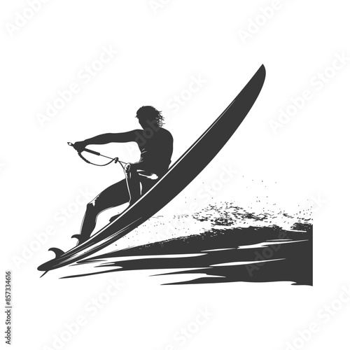 silhouette man windsurfing athlete in action full body black color only