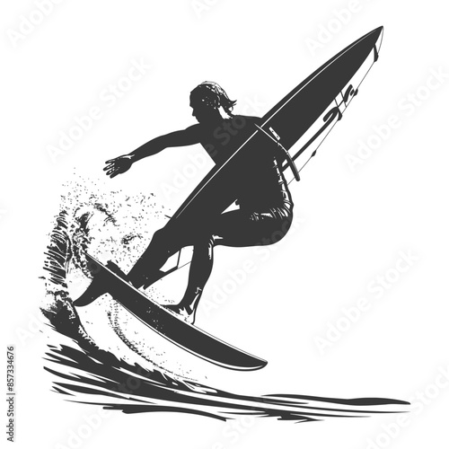 silhouette man windsurfing athlete in action full body black color only