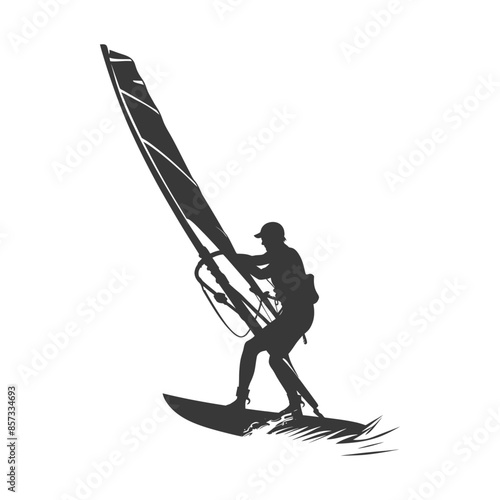 silhouette man windsurfing athlete in action full body black color only