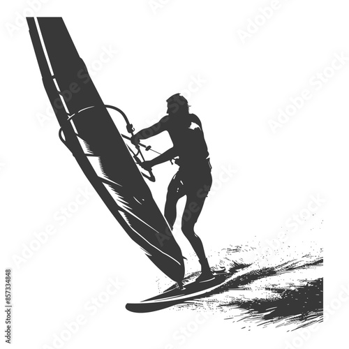 silhouette man windsurfing athlete in action full body black color only