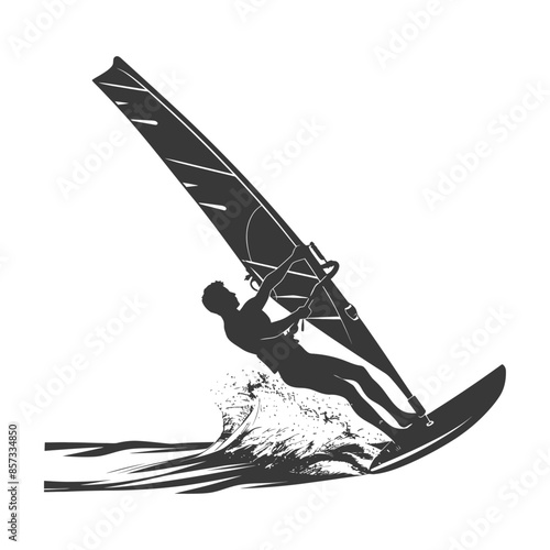 silhouette man windsurfing athlete in action full body black color only