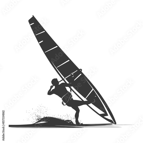 silhouette man windsurfing athlete in action full body black color only