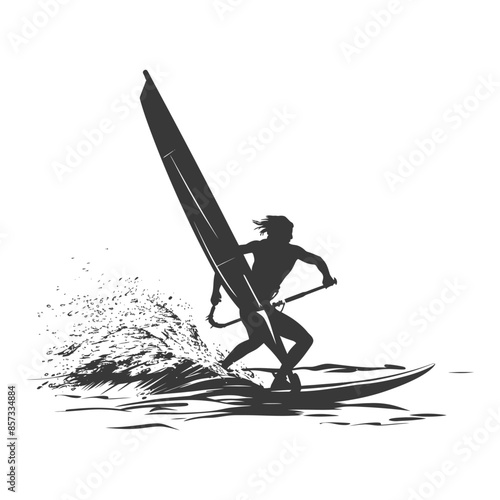 silhouette man windsurfing athlete in action full body black color only