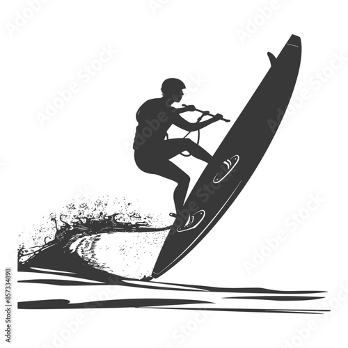silhouette man windsurfing athlete in action full body black color only