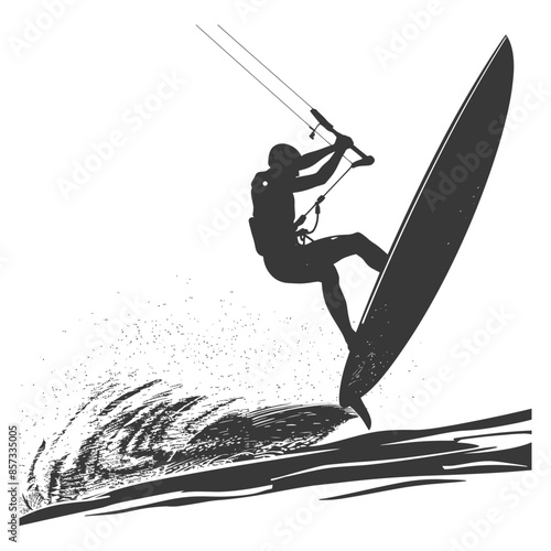 silhouette man windsurfing athlete in action full body black color only