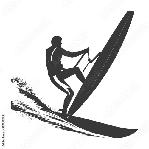 silhouette man windsurfing athlete in action full body black color only