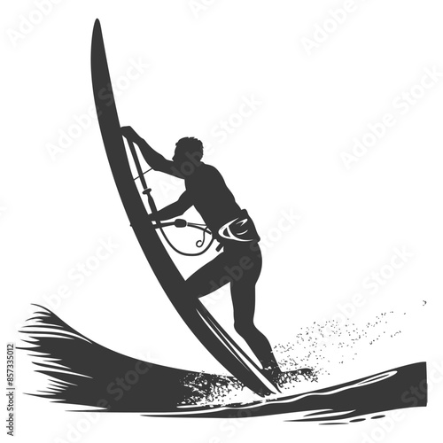 silhouette man windsurfing athlete in action full body black color only