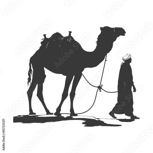 Silhouette: Bedouin & Camel Caravan on Desert Path.